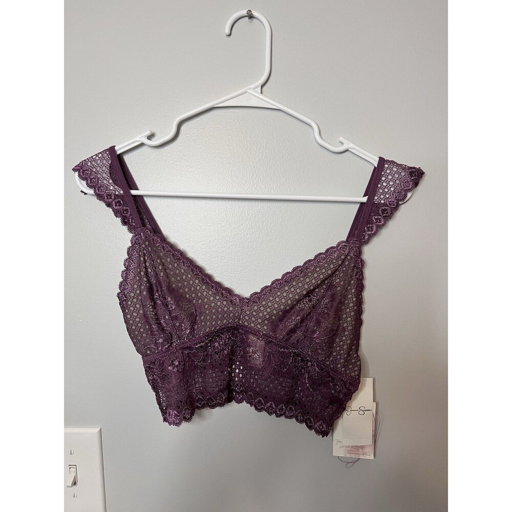 Jessica Simpson Women’s Lace Bralette Purple Wireless Adjustable Medium NWT